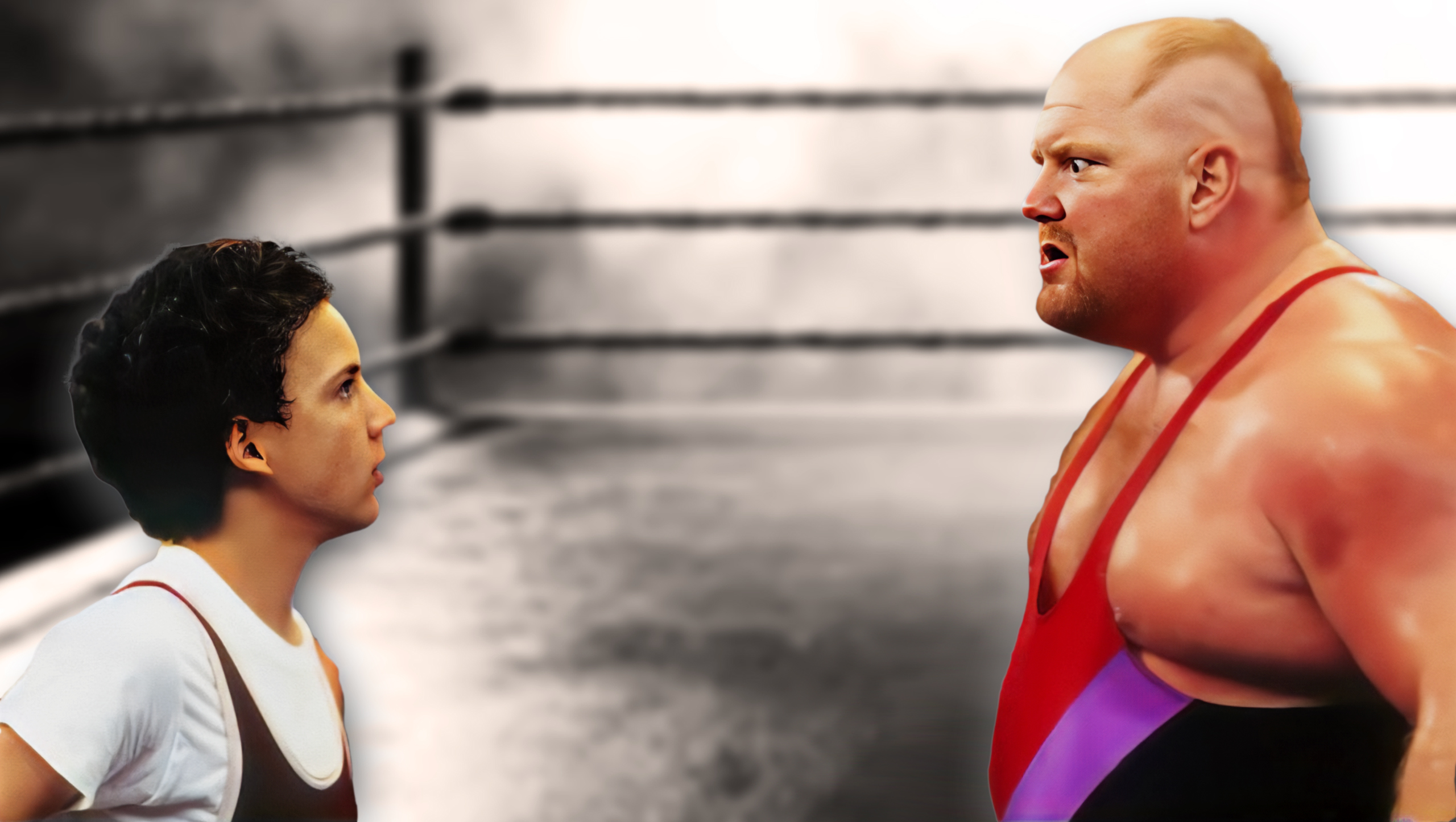 Actor Ben Savage as Corey Matthews confronts Big Van Vader (Leon White) in the wrestling-themed episode of Boy Meets World in 1996, establishing the unlikely collision between sitcom and professional wrestling.