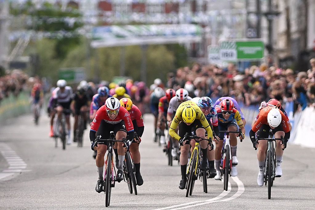 COPENHAGEN, DENMARK - JUNE 13: (L-R) Race winner Lorena Wiebes of Netherlands and Team SD Worx - Protime, Nienke Veenhoven of Netherlands and Team Visma