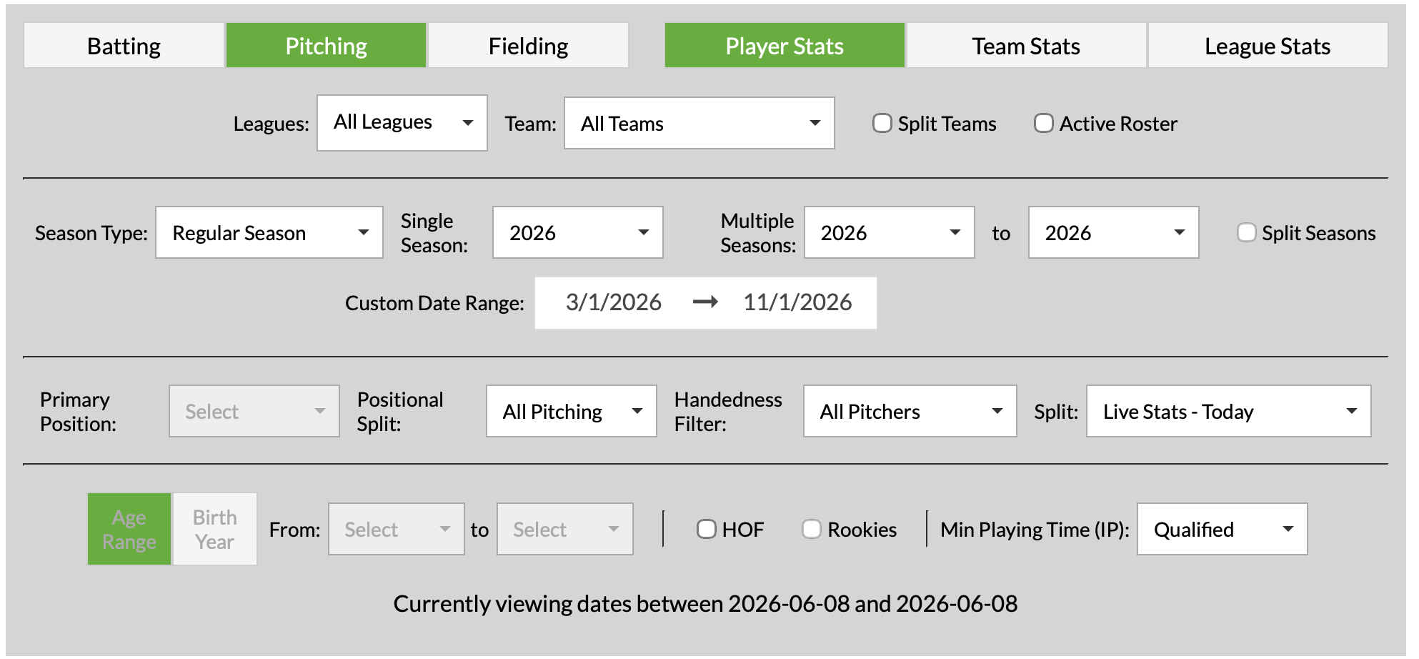 Foco do recurso FanGraphs: estatísticas ao vivo